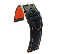 Diloy Bracelet montre cuir veau lisse épais pour chronographes - Tailles 20mm 22mm 24mm 393 Noir Et Orange 20mm
