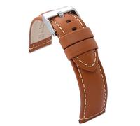 Diloy Bracelet montre cuir veau lisse sportif bombé couture blanche - Tailles 14mm 16mm 18mm 20mm 22mm 24mm - Élégance et robustesse P354 Brun Clair 22mm