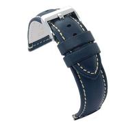 Diloy Bracelet montre cuir veau lisse sportif bombé couture blanche - Tailles 14mm 16mm 18mm 20mm 22mm 24mm - Élégance et robustesse P354 Bleu Marine 18mm