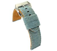 Diloy Bracelet montre tissu jean denim effiloché doublure cuir plat sportif - Tailles 18mm 20mm 22mm 24mm 390 Bleu Ciel 22mm