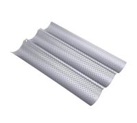 Dilpeak Moulle baguette four, moulle à baguette pain, moule baguette, plaque de cuisson perforée Anti-antiadhésif, pour 3 baguettes, moules à pain en haute qualité (38x24.5x2.4cm argent)