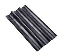 Dilpeak Moulle baguette four, moulle à baguette pain, moule baguette, plaque de cuisson perforée Anti-antiadhésif, pour 3 baguettes, moules à pain en haute qualité (38x24.5x2.4cm noir)