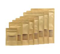 Dilpeak Sachet Kraft Alimentaire, Pochette Zip Réutilisable, Emballage Pour Noix, Céréales, Café, Grains, Nourriture Animale, Fenêtre Transparente, Marron, 12x20cm, 50 Pièces