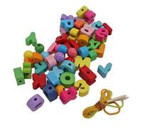 Dilwe Alphabet Perles de Laçage, 51 Pièces Hêtre Jouets éducatifs | Surface brillante, favorise la coordination œil-main, comprend des chiffres et des symboles