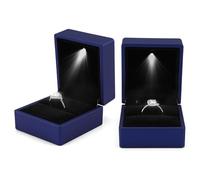 Dilwe Boîte à Bagues, Vitrine de Bijoux éclairée par LED pour Fiançailles et Mariage, élégant Support de Bague en Peluche Noire, Idéal pour les Demandes en Mariage et les Occasions Spéciales (BLUE)