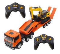 Dilwe Camion de Construction RC 2,4 G, Véhicule télécommandé à L'échelle 1:24 avec Pelle et Remorque à Plateau, avec Son et Lumières, pour Enfants et Adultes