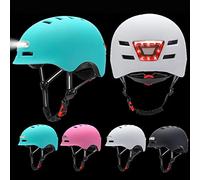 Dilwe Casque de Vélo à Lumière LED Casque de Vélo PC EPS avec Phare Avant Rechargeable par USB et Feu Arrière à 3 Modes Réglable M 54 à 57 Cm L 58 à 61 Cm pour (Pink #42)