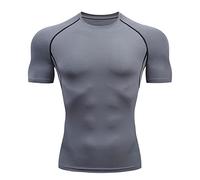 Dilwe Chemises de Compression pour Hommes, Chemise D'entraînement Athlétique, T-Shirts de Base de Sport D'entraînement Frais et Secs, Hauts pour Hommes (Gris)