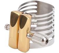 Dilwe de Ligature en Métal pour Saxophone, Accessoire D'embouchure de Conception en Acier Inoxydable plaqué Argent et or, avec Buse en Caoutchouc, pour Assemblage de Saxophone (manger haut)