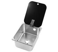 Dilwe Évier de Cuisine pour Camping-car, évier de Cuisine en Acier Inoxydable 304 avec Couvercle en Verre trempé, Cuve Simple 300 X 240 X 150 Mm, Drain de 40 Mm pour Camping-car, van, Yacht, Bateau,