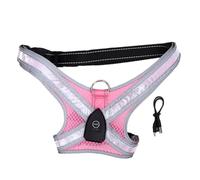 Dilwe Harnais LED pour Chien, Gilet Lumineux Rechargeable avec 7 Modes de Couleur, Harnais Réfléchissant Réglable sans Traction pour Chiens de Petite, Moyenne et Grande Taille, Anneau (Rosâtre)