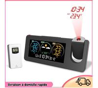Dilwe Horloge météo à projection FJ3538 nouvelle horloge de projection électronique Station météo piscine pluviometre Noir