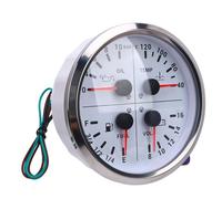 Dilwe Jauge Multifonction 4 en 1 Niveau de Carburant Numérique Pression d'huile Température de l'eau Voltmètre Métal 4 3 8 Pouces 0 à 10bar 104 à 248F 8 à 16V pour RV Yacht Truck Van (cadran blanc