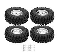 Dilwe Jeu de Pneus de Roue RC 4 Pièces, Pneus de Roue RC à échelle 1/10, Pneus en Caoutchouc avec Moyeux pour Chenille RC, Camion Tout-Terrain, Accessoire RC de Voiture