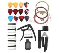 Dilwe Kit D'accessoires de Guitare, 3 Jeux de Cordes, 12 Broches, Accordeur, Capodastre, avec Coussinet en Silicone et Grand écran LED, pour Guitare électrique, ukulélé, Banjo,
