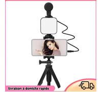 Dilwe kit Vlog avec microphone et léger Kit Vlog pour Smartphone, Lampe Vidéo LED + Microphone Omnidirectionnel + optique studio