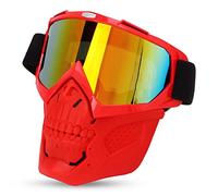 Dilwe Lunettes de Moto Coupe-Vent avec Couvre-Visage, Coussinet en éponge Souple, Conception Détachable pour Les Activités de Plein Air d'alpinisme (Cadre Rouge lentille Rouge)