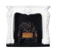 Dilwe Maison de Poupée LED avec Interrupteur Simple, Cheminée en Résine, Décoration Miniature de Style Rococo 1:12, Contrôle de la Flamme LED, Portable