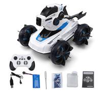 Dilwe Réservoir RC Amphibie 2.4G à L'échelle 1/12, Véhicule télécommandé avec Pulvérisation d'eau, Lancement de Perles, Lumières et Musique (Prise Britannique Blanche)