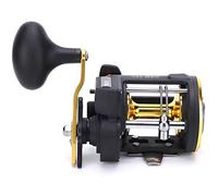 Dilwe Roue de Pêche pour Bateau Robuste avec Compteur Puissant Frein à Tambour Moulinet de Pêche 2 + 1 Roulements Rapport de Vitesse 6.0: 1 pour Les Amateurs de Or + Noir