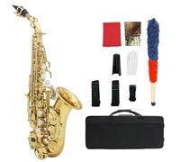 Dilwe Saxophone Soprano en Laiton, Boutons de Coquille Blanche Perle Sculptée de Ton Bb Ton Doré avec Étui Tige de Chiffon de Nettoyage pour Étudiant Amateur Professionnel (2790.86)