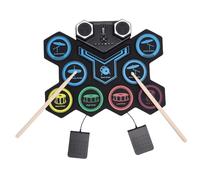 Dilwe Tambour électrique Enroulable en Silicone, Coussin D'entraînement MIDI avec Double Haut-parleur intégré, Pédales, pour Enfants et Adultes