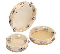 Dilwe Tambourin en Bois 3 Pièces, Instrument de Percussion à Main pour Enfants et Adultes, Ensemble de Batterie Jingle en Peau de Vache avec Cadre en Bois Massif pour Concert de Jazz, Danse,