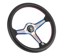 Dilwe Volant de Course en Cuir de 350 Mm, 14 Pouces, Remplacement du Volant, Cadre en Aluminium perforé Noir, Demi-plateau de 70 Mm avec Klaxon pour les Conducteurs de Street Drift