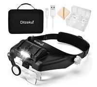 Dilzekui Loupe frontale avec lumière LED, rechargeable noire, loupe frontale avec 6 lentilles détachables, étui de transport, loupes mains libres pour travaux de près