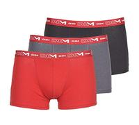 DIM Boxer Homme Coton Stretch Respirant Maintien Optimal x3, Gris Plomb/Rouge Chili/Noir, XL