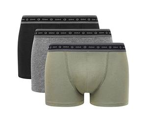 Dim Boxer Homme Green Coton Bio Ecoresponsable x3, Noir/Charbon Chiné/Vert Terre, XL