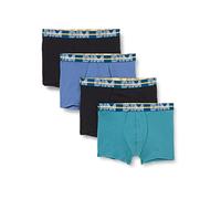 DIM Boxer Homme Powerful Coton Stretch x4, Bleu Jacinthe/Vert Viride/Noir/Noir, L