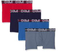 DIM Boxer Homme Powerful Coton Stretch x4, Rouge/Bleu/Bleu/Gris, L