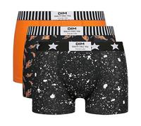 DIM Boxer Homme Vibes Coton Stretch x3, Noir Marbre/DIM Flamme/Orange Flamme, S