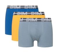 DIM Boxer Homme Style Powerful Coton Stretch x3, Gris Souris/Jaune Mimosa/Bleu Acier, S