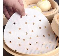 Dim Sum Lot de 200 feuilles de papier sulfurisé pour cuiseur vapeur en bambou, cuiseur vapeur Air Fryer Airfryer Liner, antiadhésif, papier sulfurisé rond perforé (17,8 cm)