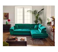 Dimas - canapé d'angle droit 5 places - convertible avec coffre et têtières réglables - en velours - Vert