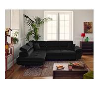 Dimas - canapé d'angle gauche 5 places - convertible avec coffre et têtières réglables - en velours - Noir