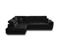 Bestmobilier Canapé d'angle Dimas 5 places convertible coffre têtières réglables velours Noir gauche