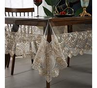 Dimatic Nappe imperméable en Plastique Transparent, Nappe rectangulaire en PVC avec macramé de Dentelle, résistante aux déversements d'huile, pour Les Tables à Manger, Les fêtes et Les Vacances