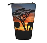 DIMDTBMT Trousse télescopique - Éléphant d'Afrique - Porte-crayons sur pied, trousse de papeterie, trousse à crayons, trousse de maquillage pour garçons, filles, adolescents, étudiants et bureau, Noir