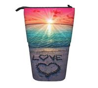 DIMDTBMT Trousse télescopique - Love Beach - Porte-crayons sur pied, trousse de papeterie, trousse à crayons, trousse de maquillage pour garçons, filles, adolescents, étudiants et bureau, Noir ,