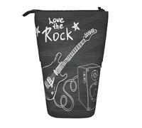 DIMDTBMT Trousse télescopique - Love Rock - Porte-crayons sur pied, trousse de papeterie, trousse à crayons, trousse de maquillage pour garçons, filles, adolescents, étudiants et bureau, Noir , Taille