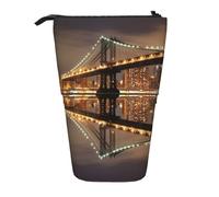 DIMDTBMT Trousse télescopique - New York Manhattan Bridge Night - Porte-crayons sur pied, trousse de papeterie, trousse à crayons, trousse de maquillage pour garçons, filles, adolescents, étudiants et