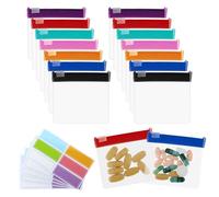 Dimeho Lot de 14 pochettes à pilules à fermeture éclair avec étiquette - Réutilisables Avec fermeture glissière - En plastique translucide et auto-scellant