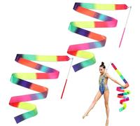 Dimeho Lot de 2 bandes de gymnastique avec baguette, serpentins arc-en-ciel, baguette de danse, 209 cm, gymnastique rythmique, bâton de tourbillon, pour danse artistique, spectacles de talents