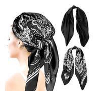 Dimeho Lot de 2 foulards carrés en satin de 70 cm pour femme - Bandana en soie - Pour fille - Multicolore - Taille unique, Noir , 70 × 70cm