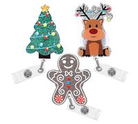 Dimeho Lot de 3 bobines de badge de Noël rétractables avec clip pour carte d'identité, infirmière, cœur mignon pour médecin CNA RN MA (vert/marron/café)