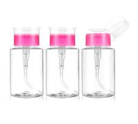 Dimeho Lot de 3 flacons à pompe verrouillables pour dissolvant de vernis à ongles - 180 ml - Conteneurs à acétone pour alcool, tonique, démaquillant (rose)