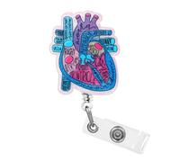 Dimeho Porte-badge cardiaque rétractable en forme de cœur avec clip pour carte d'identité, infirmière, pédiatrie, médecin, étudiant, enseignant, assistant médical